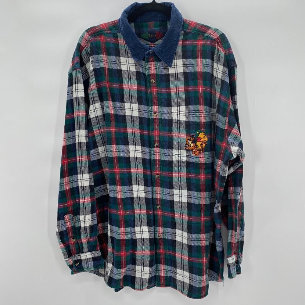 Disney Plaid Long Sleeve Flannel Button Down Shirt Women’s XXL